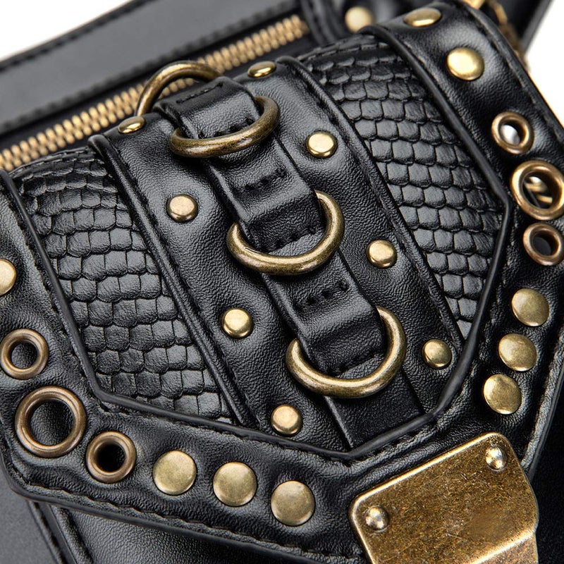 Valentoria Steampunk Crossbody Shoulder Bag Messenger Gothic Waist Fanny Pack Chain Drop Leg Hip Holster Belt Purse Pouch Black - Image 2